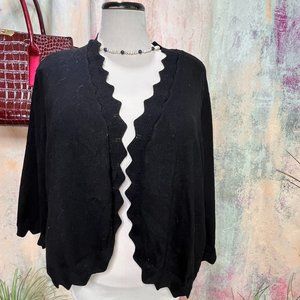 📌retrology Open Front Knitted 3/4 Sleeves Plus Size Jacket with Zigzag Edge